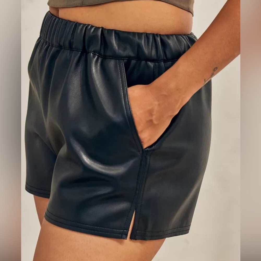 Christian Siriano High Waist Black Faux Leather Shorts